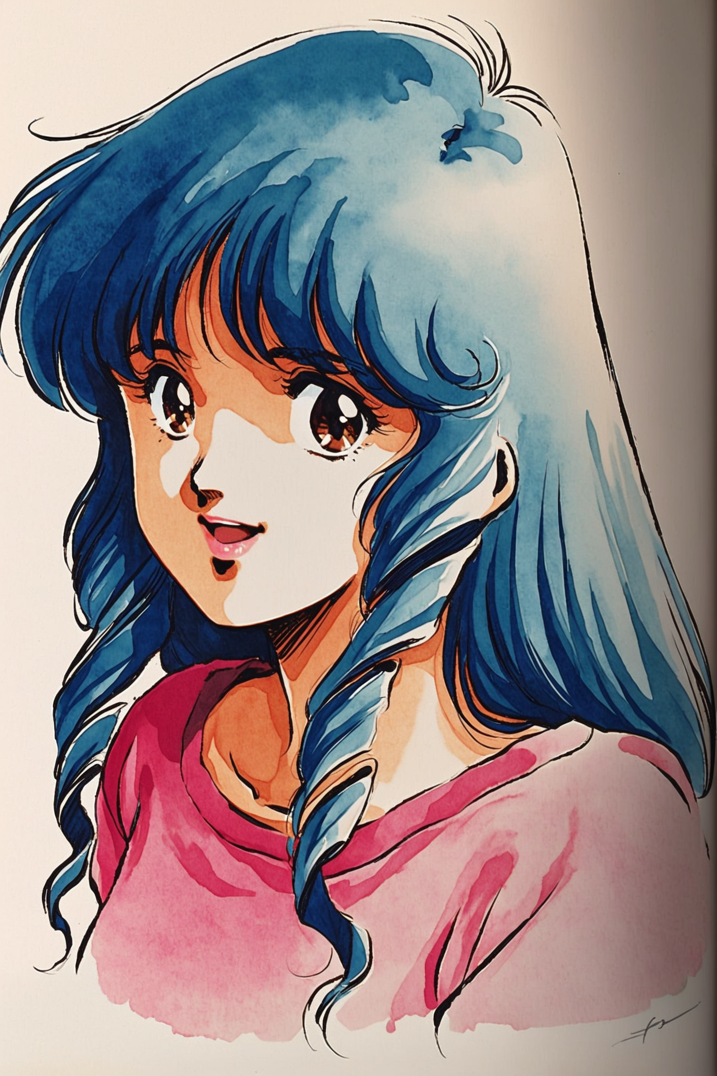 35140-672685923-Haruhiko Mikimoto Style,_Lynn Minmay,1girl,solo,1980s (style),retro artstyle,long hair,blue hair,sweater,open mouth,brown eyes,l.png